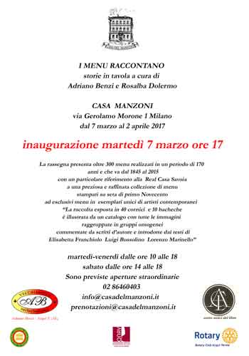 -I MENU RACCONTANO - storie in  tavola- a CASA MANZONI - MILANO dal 7 marzo al 2 aprile 2017 - inaugurazione martedì 7 marzo ore 17